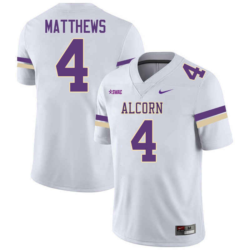 Alcorn State Braves #4 Jacoby Matthews College Football Jerseys,Uniforms Stitched-White